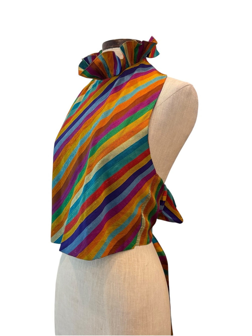 Vintage Ruffle neck rainbow halter top 1970s vintage - Picture 3 of 8